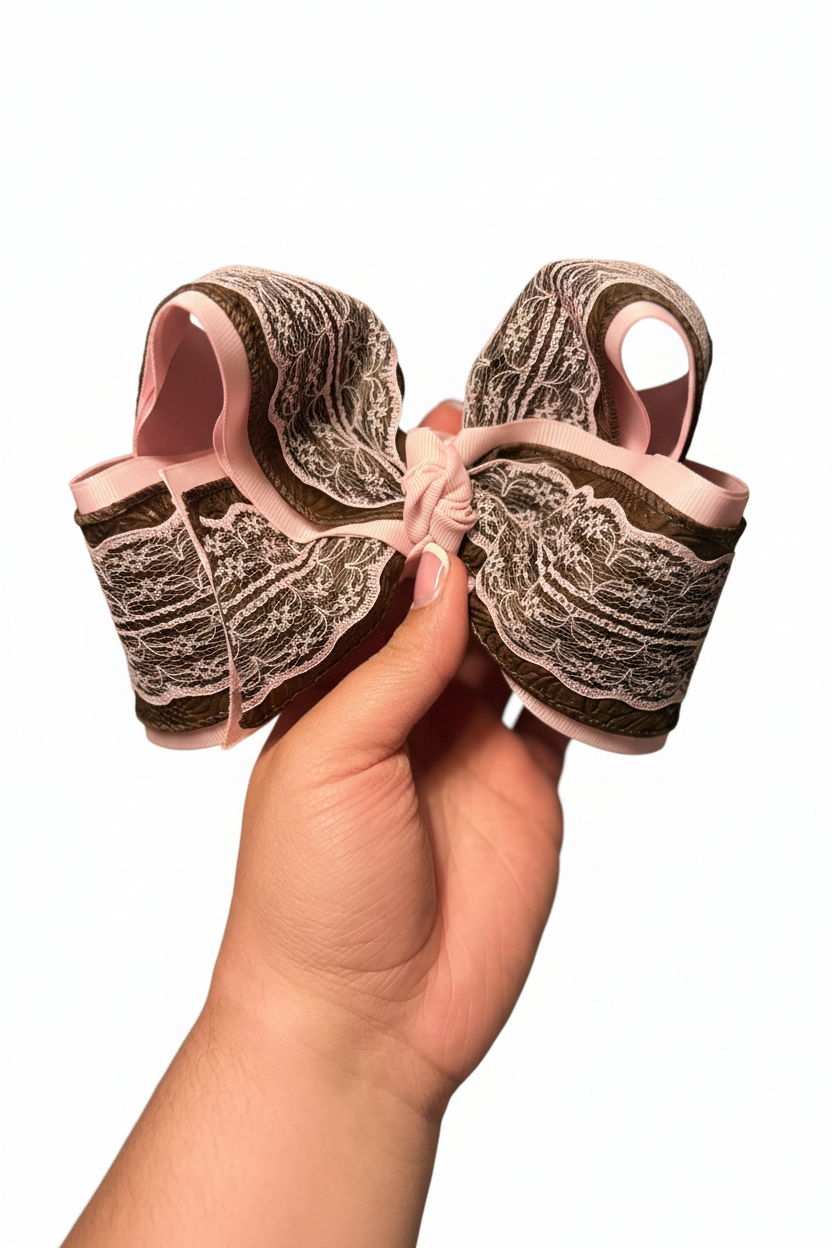 Pink Lace & Leather Boutique Bow large